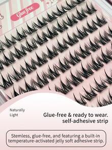 90pcs Self-Adhesive Fluffy False Eyelash Clusters, No Glue Needed, Fluffy Individual Lashes, Self-Adhesive DIY Eyelash Extension, Pre-Glued Cluster Lashes, Natural Lengthening C-Curl Lash Clusters, No Glue Or Makeup Remover Required, False Eyelashes - C - View 5