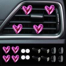 4pcs Glossy Electroplated Heart-Shaped Air Vent Clip, Cute Car Accessories, Fragrance-Free - For Decoration Only. Fashionable Design | Lightweight Metal Coated Heart-Shaped Decor, Colorful Car Accessories, Punk Style Car Parts, Handmade DIY Decoration - Electroplated Heart - View 7