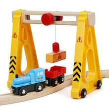 Accesorios de vía de tren de madera con grúa móvil y tren de carga desmontable, compatible con las principales marcas de vías de madera, juego de juguete ferroviario creativo - Multicolor - Ver 1