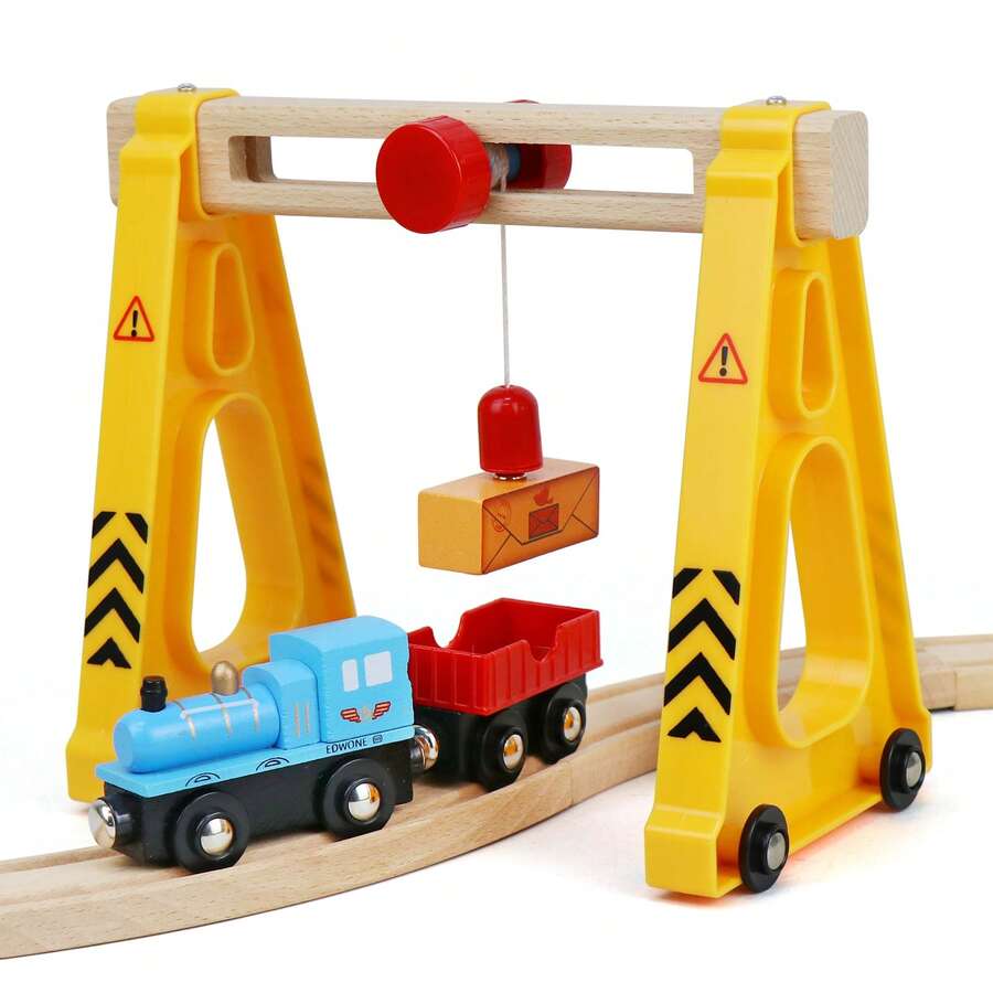 Accesorios de vía de tren de madera con grúa móvil y tren de carga desmontable, compatible con las principales marcas de vías de madera, juego de juguete ferroviario creativo - Multicolor - Ver 1
