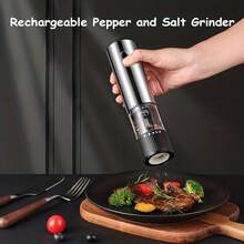 Rechargeable Salt And Pepper Grinder Set | Adjustable Coarseness Automatic Electric Pepper Mill, Stainless Steel Body With Lithium Battery, Suitable For Home Kitchen, BBQ, Restaurant, Outdoor, Also A Great Wedding Gift - Nhiều màu - Xem 2
