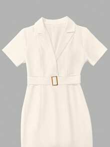 一件优雅纯色系带修身连衣裙，梭织面料，春夏款 - 杏色 - 查看 6