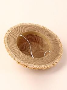 1pc Kids Large Brim Sun Hat, Raffia Decor Children Summer Flat Top Sun Protection Hat For Boys And Girls - 1PC - View 6
