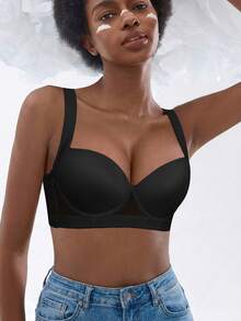 Women's Black Push Up Bra - Comfortable, Breathable & Wide Straps With Side Coverage - Black - View 9