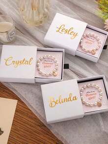 Personalized Beaded Bracelet Gift Box, Bridesmaid Thank You Gift, Girls Letter Gift Box, Wedding Anniversary, Personalized Bridesmaid Gift - Multicolor - View 2