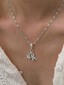 1Pc Petite Stylish Versatile Mini Star Five-Pointed Star Pendant Necklace With Initials Gold & Silver Clavicle Chain For Women & Men Personalized Jewelry - Multicolor - View 2