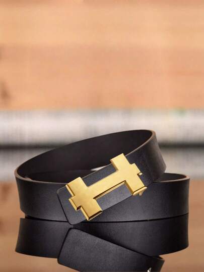 男士设计师金银H字母光滑扣皮带，复古时尚配饰，馈赠亲友的理想之选