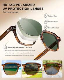 ¡RecomendadoCARFIA lentes de sol hombre polarizadas con protección UV400 - gafas cuadradas de acetato retro para conducir y pescar CA5405¡Top de Temporada - F: Montura verde militar con lentes grises - Ver 8
