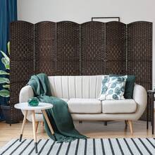 COSTWAY 6 Panel Room Divider, 6 Ft Tall Folding Rattan Partition Screen With Solid Wood Frame & Hand-Woven Texture, Freestanding Privacy Screen For Home Office Living Room, Brown - Brown - View 11