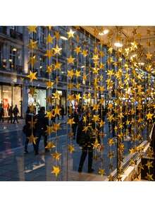 3/1set Gold Star Garland, Metallic Shiny Star Decor Bunting, Birthday Wedding Party Background Decor Wreath, Gold Star Design Suitable For Holiday And Party Decoration, Home Decor - Multiple Styles - View 2