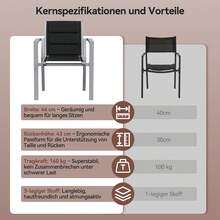 DEVOKO Stackable Aluminum Restaurant Chairs, Maximum Load Capacity 160 Kg, Balcony Chairs, Suitable For Garden, Pool, Terrace, Restaurant, Garden Furniture, Set Of 2 Garden Chairs - Grey - View 6
