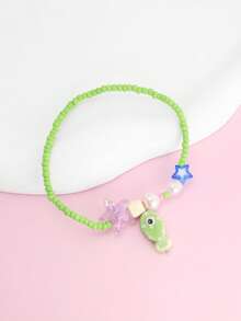 Tobillera con diseño lindo de peces y estrellas de mar al estilo del océano, adecuada para usar en fiestas de playa o para uso diario - Verde - Ver 4