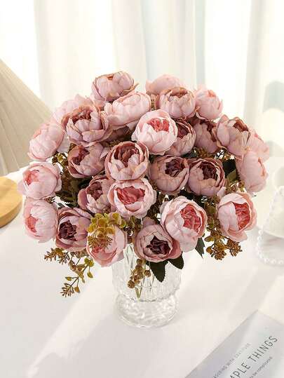 1PC Artificial Oil Painting Light Pink Rose Bouquet, Vintage Peony Flower, Seven-Headed Peony, For Home Decoration, Bedroom Living Room Decoration, Hand Bouquet, Table Center Decoration, Vase Decoration, Photography Prop, Room Decoration, Wall Decoration, Wedding Decoration, Wedding Background Decoration, Outdoor Garden Courtyard Decoration, Spring And Summer, Gift