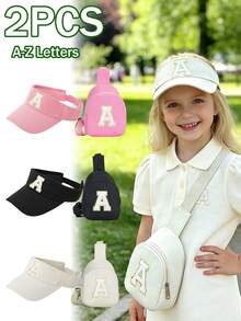 2pcs Set: Children's Adjustable Letter Decor Baseball Cap + Lightweight Mini Crossbody Bag, Fashion Sunshade Outdoor Sports Storage Set, Spring/Summer - Multicolor - View 1