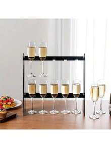 FINGERINSPIRE 2-Tier Acrylic Champagne Glass Rack - Desktop Stemware Hanging Display Holder With 10 Slots - Transparent - Multicolor - View 4