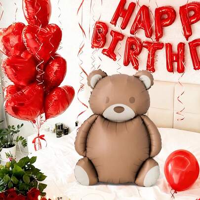 4pcs Bear Heart Shaped Balloons, Including Bear Balloon, Red Heart Balloon, Suitable For Wedding Decor, Valentine's Day, Proposal, Date Photo Props, Indoor/Outdoor Decoration, Bridal Shower, Birthday