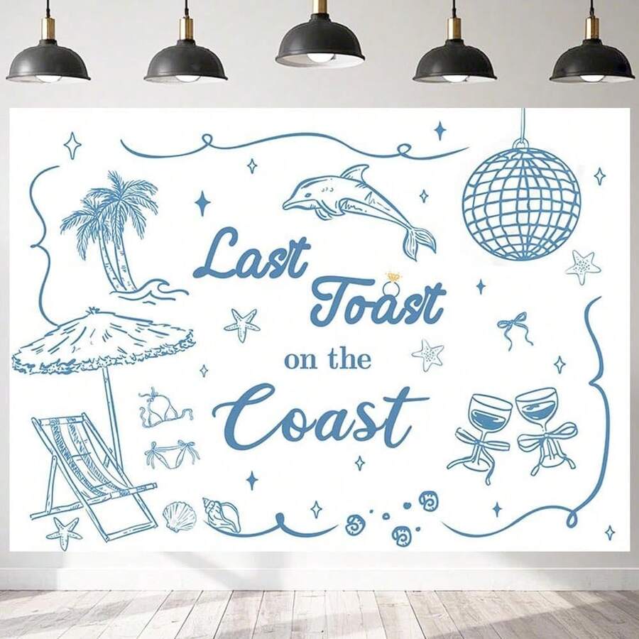 1pc Last Toast On The Coast Bachelorette Backdrop Coastal & Disco Banner For Bridal Shower Party Decor, Bachelorette Party Decor - 多色1 - 查看 1