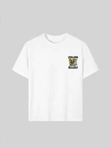 Camiseta de manga corta con cuello redondo y estampado gráfico "Italian Brainrot" para niño preadolescente, top de moda de verano para niños - Blanco - Ver 9