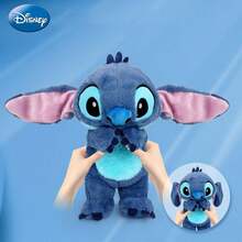 Disney Ba lô hình búp bê nhồi bông Stitch chính hãng, tư thế ngồi với tai có thể cử động, gối nhồi bông Stitch, quà sinh nhật, đồ trang trí nhà cửa, phụ kiện phòng ngủ, thích hợp cho tương tác cha mẹ - con cái, quà tặng búp bê, quà lưu niệm. - Màu xanh lam - Xem 4