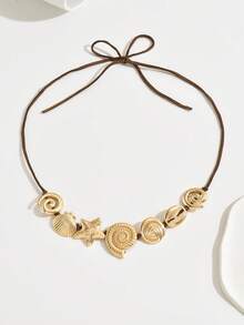 1pc Summer New Bohemian Style Necklace, Handmade Seashell Choker Necklace, Versatile Beach Vacation Accessory - Yellow Gold - View 2