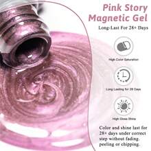 Mtssii 1pc 7ml Pink Story Cat Eye Gel Nail Polish, Glass Beads Effect Cat Magnetic Gel Polish , Semi Permanent Soak Off UV Gel Varnish For Valentines Nails, Manicure Nail Art DIY For Home And Salon Nail Supplies - 粉色 - 查看 4
