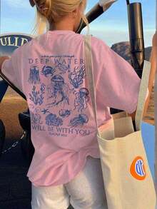 2026 Summer Tops2026 Summer ShirtWomen's Summer New Simple Cute Marine Life Print Casual Vacation Style Loose Versatile Round Neck White Short-Sleeved T-Shirt Fashionable Daily Tops Suitable For Daily Vacation Wear. Graphic Tees Women Pink TopLoose And Comfortabletops De MujerLoose And Comfortableshirts - Hồng - Xem 6