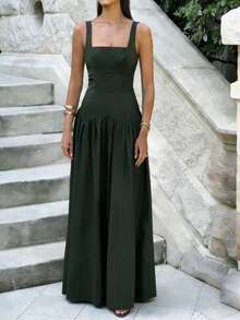 Look Polly 女士夏季度假连衣裙，粗肩带露背性感连衣裙，适合海滩、度假、生日派对、通勤等场合。 - 軍綠色 - 查看 11