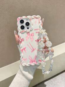 Pink Bow Tie Cream Swirl Wave Edge Beige Detachable Bracelet Charm Fashionable Minimalist Thick Shockproof Phone Protective Case Suitable Compatible With Iphone 17/17 Pro, 15 Pro Max, 16/16 Pro/16 Pro Max, 16 Plus, 15 XR, 7/8, 15 Pro Max, 12 Pro Max, 13 Pro Max, 14 Pro Max, 13, 14, 11, 12, 14, Phones - Multicolor - View 1