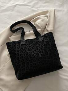 Fashionable Versatile Solid Color New Tote Bag, Casual Minimalist Textured Contrast Color Shoulder Handbag - Black - View 9