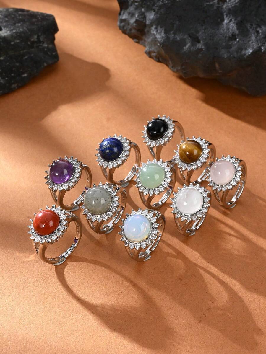 1 chiếc nhẫn hở bằng đá pha lê tự nhiên, thích hợp cho nữ đeo hàng ngày. - Nhiều màu - Xem 1