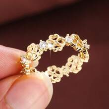 1pc Minimalist Heart & Four-Leaf Flower Design Cubic Zirconia Inlaid Ring, Couple Gift - Multicolor - View 11