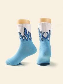 5 Pairs Kids' Flame Jacquard Socks, Cute, Breathable, Comfortable, Suitable For Outdoor Sports, All Seasons - Red - View 8