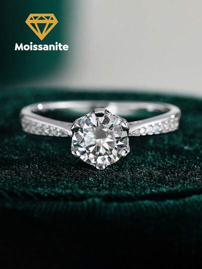 1 Quilate Anillo de Moissanita clásico y elegante con diseño hueco de 6 garras, de plata esterlina 925, joyería de boda, adecuado para bailes y fiestas
