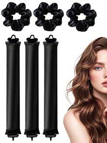 6件套免加热卷发器+缎面发圈套装，慵懒睡眠卷发工具，无损伤 - 彩色 - 查看 11
