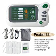 20 Modes TENS EMS Muscle Stimulation Portable Handheld Pulse Massager 30 Levels Intensity High-Frequency Interferential Physiotherapy Device Dual Output Rechargeable Massage Relax Device With 8pcs Electrode Pads - White - View 14
