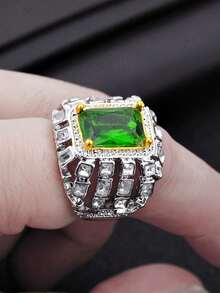 1pc Luxury Unique Zirconia Stone Ring, Business Men's Fashion Jewelry Gift For Wedding, Engagement, Party - Silver - View 9