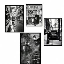 1幅黑色无框帆布艺术印刷品，城市摄影海报，适合家居或办公室装饰 - A - 查看 2