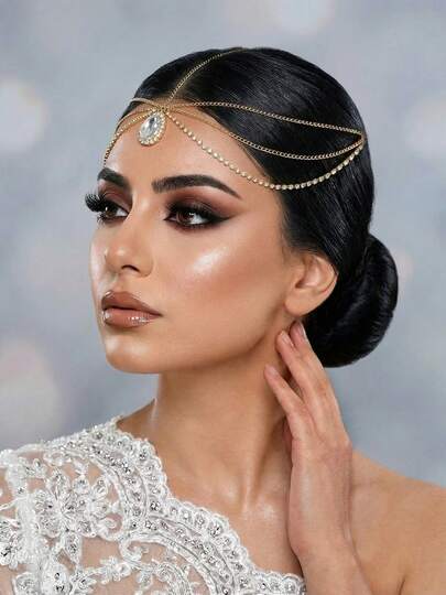 1pc Fashionable & Elegant Forehead Pendant Tassel Hair Chain, Women's Hair Accessory For Wedding, Party, Daily Wear