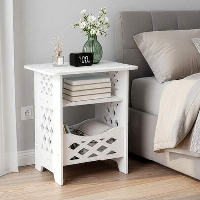 Small Side Table | Modern Bedside End Table With Storage Shelf, Coffee Table Lamp Stand For Living Room, Bedroom, Bathroom, Office & Hallway