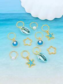 10/20件巴洛克风格海洋元素发饰 - 波西米亚风，金属日月吊坠，金色，适合夏季、舞蹈、派对、音乐节、节日发饰 - 彩色 - 查看 5