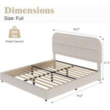 Queen Bed Frame With Headboard, Boucle Upholstered Soft Platform Bed Frame With Thickened Footboard,  Rounded Corners Design, Twin/ Full/ Queen/ King, Grey/ White/ Beige/ White/ Black - 奶油 - 查看 6