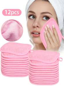 6/3/1pcs Soft Microfiber Facial Cleansing Towel, With Hanging Loop, Gentle Skincare, Washable & Reusable, Ultra Soft, Suitable For All Skin Types, Makeup Remover Cloth/Puff/Towel - Pink - View 2