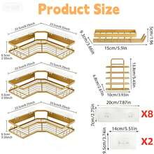 Bathroom Corner Shelf Set Of Five Pieces, Self-Adhesive Stainless Steel Material, No Drilling Required, Rustproof And Durable, Pink Bathroom Decor Accessories, Shampoo And Body Wash Storage Basket, Large Capacity Hollow Circular Design. - Brons - Visa 2