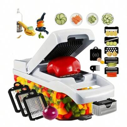 1 pieza Picadora de verduras multifunción, Picadora de verduras, Procesador de alimentos con embudo para picar cebolla, zanahoria y ajo, Herramienta de cocina, Adecuado para el picado rápido en el hogar/restaurante