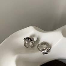 1枚时尚字母蝴蝶结叠戴金属戒指，适合作为礼物和日常佩戴 - 彩色 - 查看 5