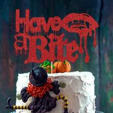 Have A Bite Cake Topper -Vampire Zombie Killer Fantasy Horror Theme Cake DecorationsBaby Shower Decor Boy Girl Man Woman Happy Birthday Party Decor Plies - HaveaBite - View 6