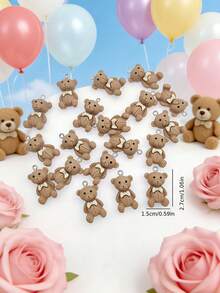 10/20/30/50/100个棕色扁平树脂卡通泰迪熊吊坠，可爱坐姿领结熊挂件，适用于DIY珠宝制作，耳环，项链，手链，钥匙扣 - 小熊 - 查看 11