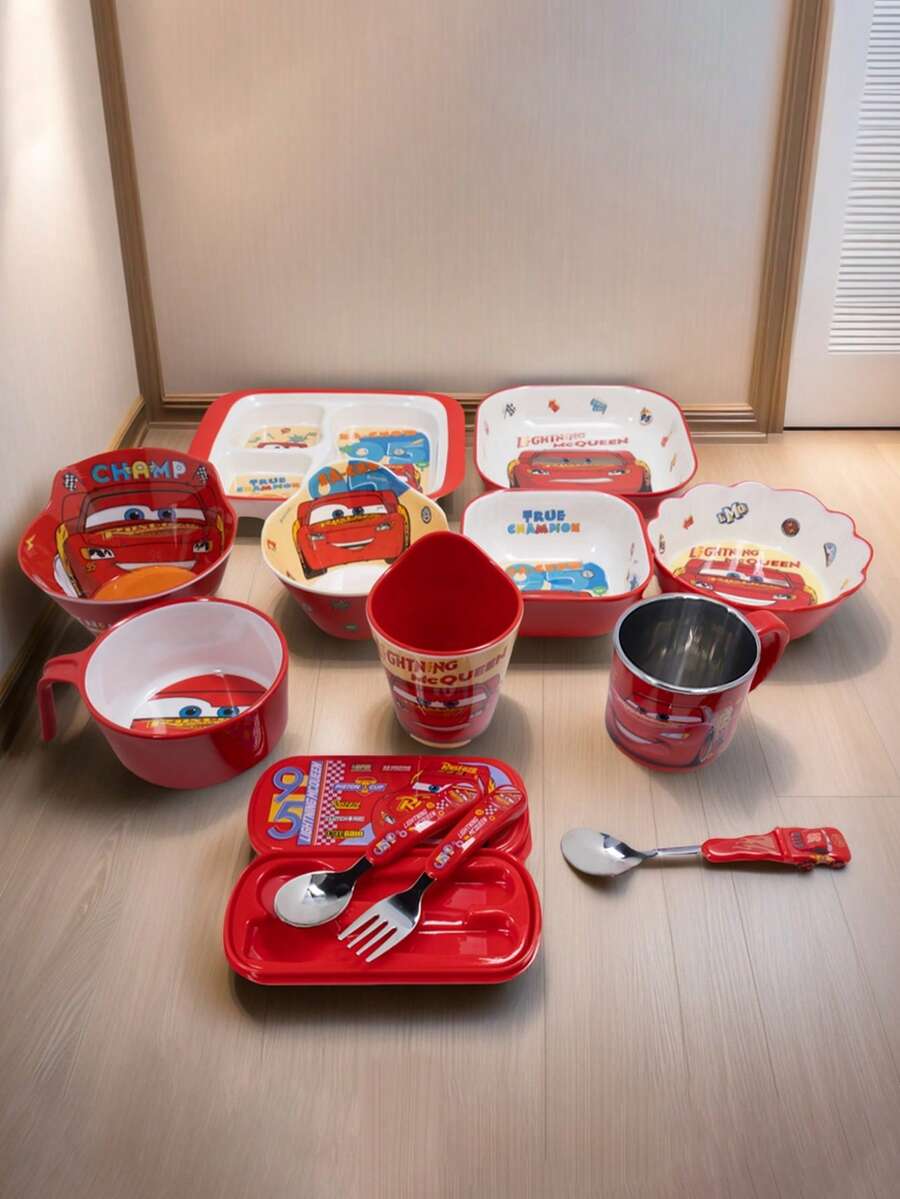 Disney 一套迪士尼卡通汽车总动员闪电麦昆餐具,包括盘子、碗、杯子、叉子和勺子,可爱又有趣,适合家庭晚餐、咖啡牛奶杯、水果沙拉等,包含勺子、叉子、盘子和碗。 - 彩色 - 查看 1