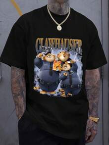 Disney Men's Casual T-Shirt, Zootopia Officer Clawhauser Print, Retro Style, Soft Fabric, Ideal For Movie Enthusiasts - Black - View 1