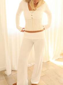 Women Spring Deep V Neck Crop Top Long Sleeve Slim Fit Solid Color/Striped Button Down Cropped Shirts Casual Going Out Tops Streetwear - trắng - Xem 2